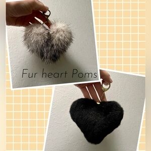 Mink fur heart keychain poms charms for purse